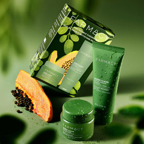 Farmacy product label and ingredient panel highlighting clean formulas
