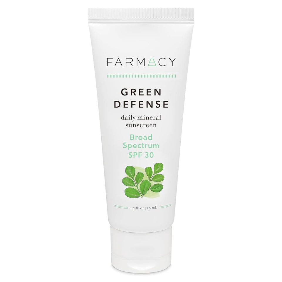 Farmacy front packaging of Mineral Face Sunscreen showing SPF 30 — clear protection
