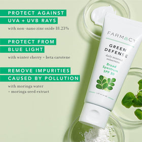 Farmacy close-up texture of sunscreen cream demonstrating quick absorption and lightweight feel