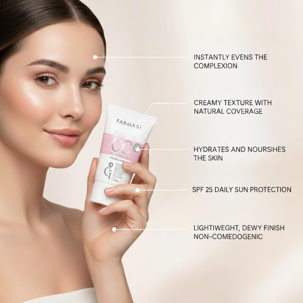FARMASi pump dispensing medium CC cream highlighting convenient application and control