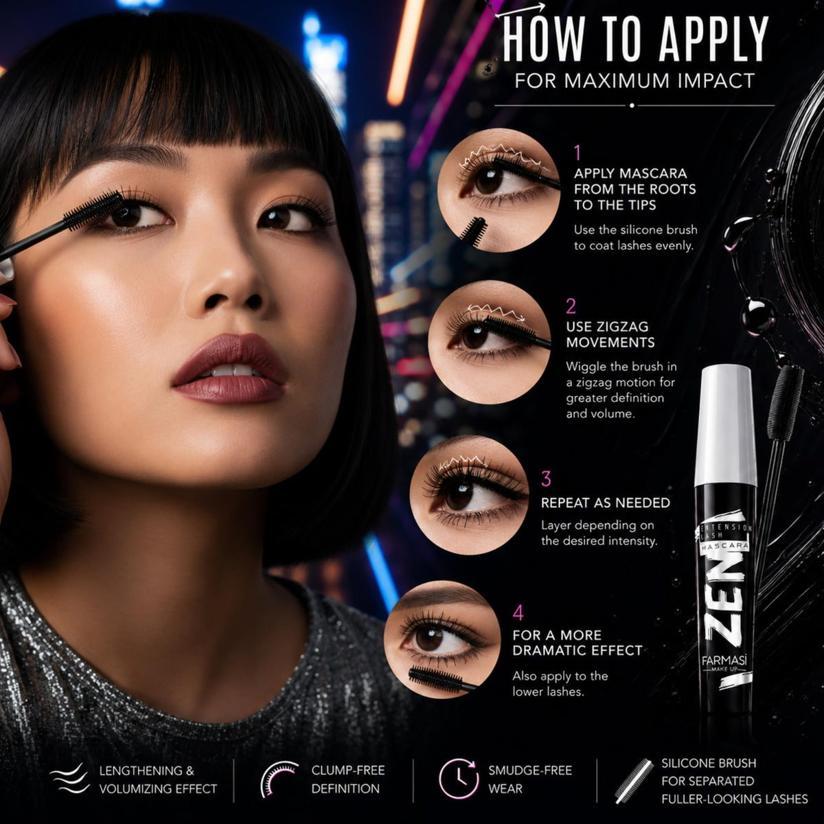 FARMASi before and after lashes illustrating length and volume benefit