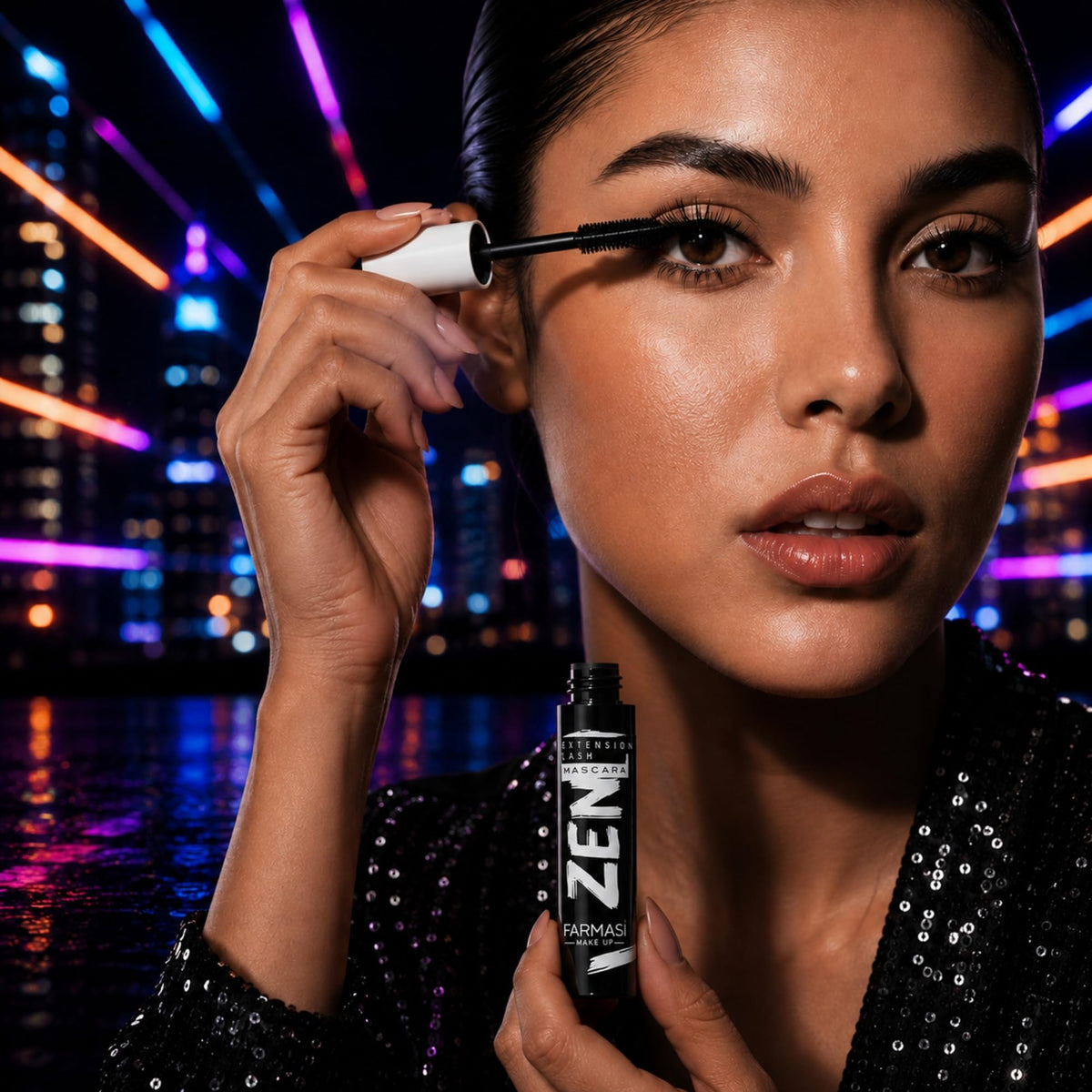 FARMASi wand applying mascara for controlled root-to-tip coverage