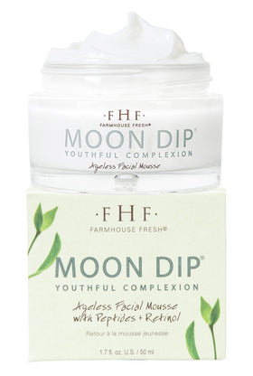 FarmHouse Fresh Moon Dip applied to cheek in lifestyle shot showing smooth hydration and matte finish