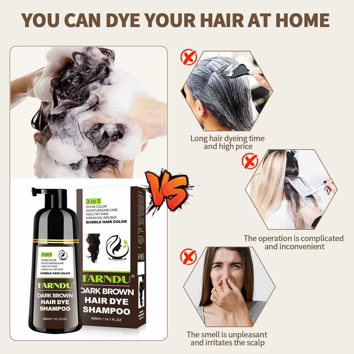 Farndu before and after root comparison showing effective gray hair coverage