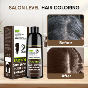 Farndu before and after grey coverage showing natural dark brown tone