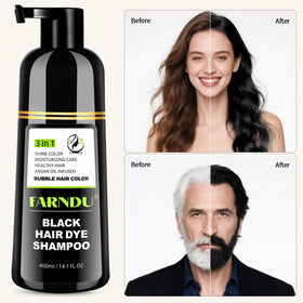 Farndu before and after showing gray coverage and natural look