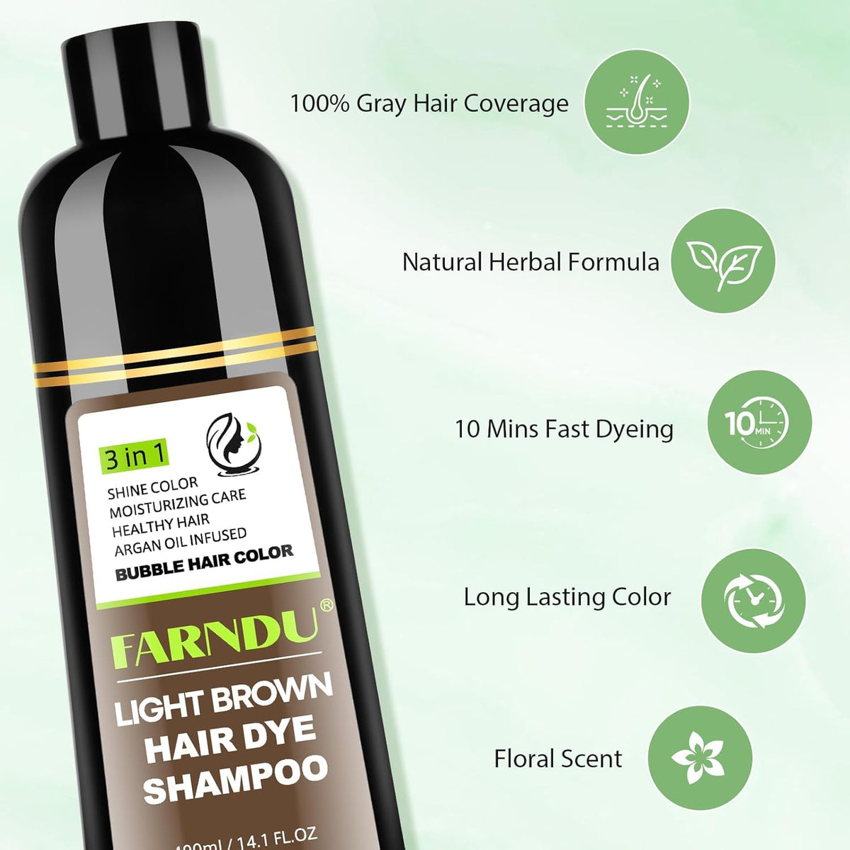 Farndu before and after photos illustrating gray coverage and natural tone