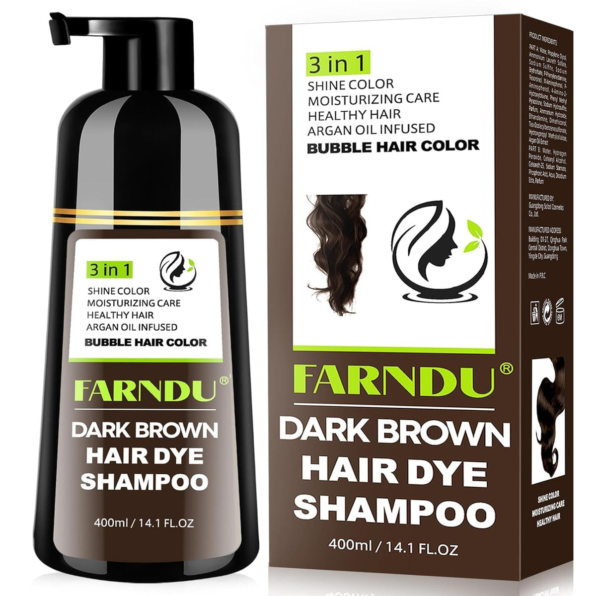 Farndu front bottle dark brown showing product branding and quick benefit