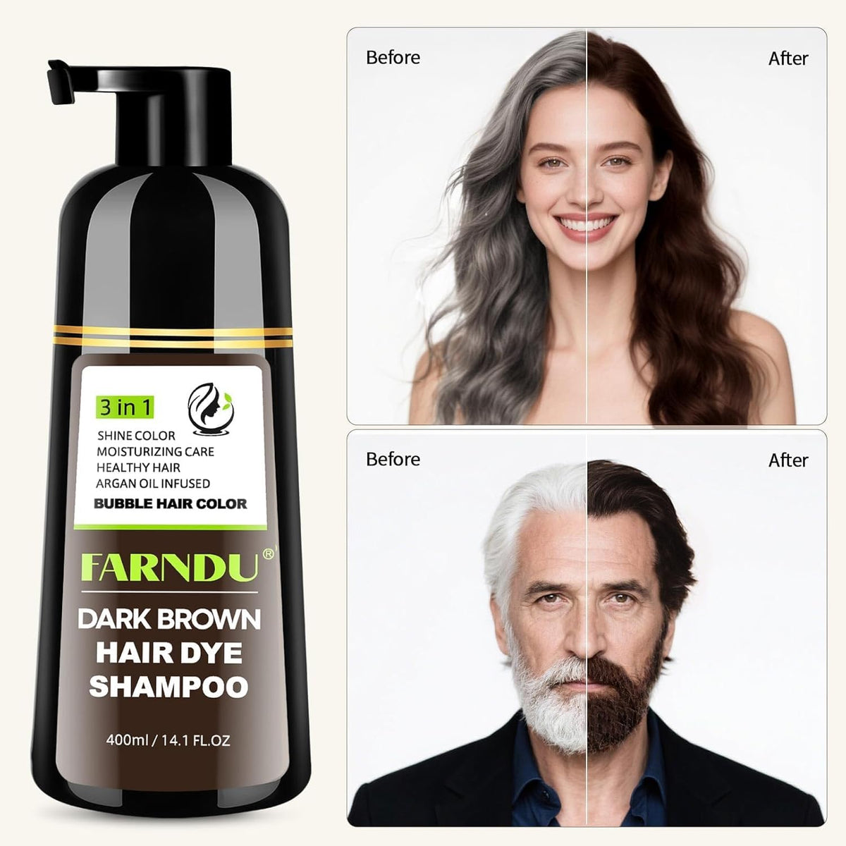 Farndu lather on hair in shower demonstrating easy application and coverage
