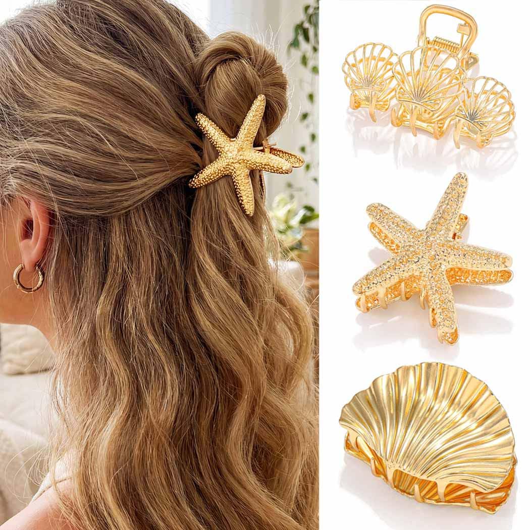 Fashey gold starfish clip front view showing elegant beachy accent