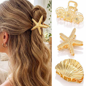 Fashey gold starfish clip front view showing elegant beachy accent