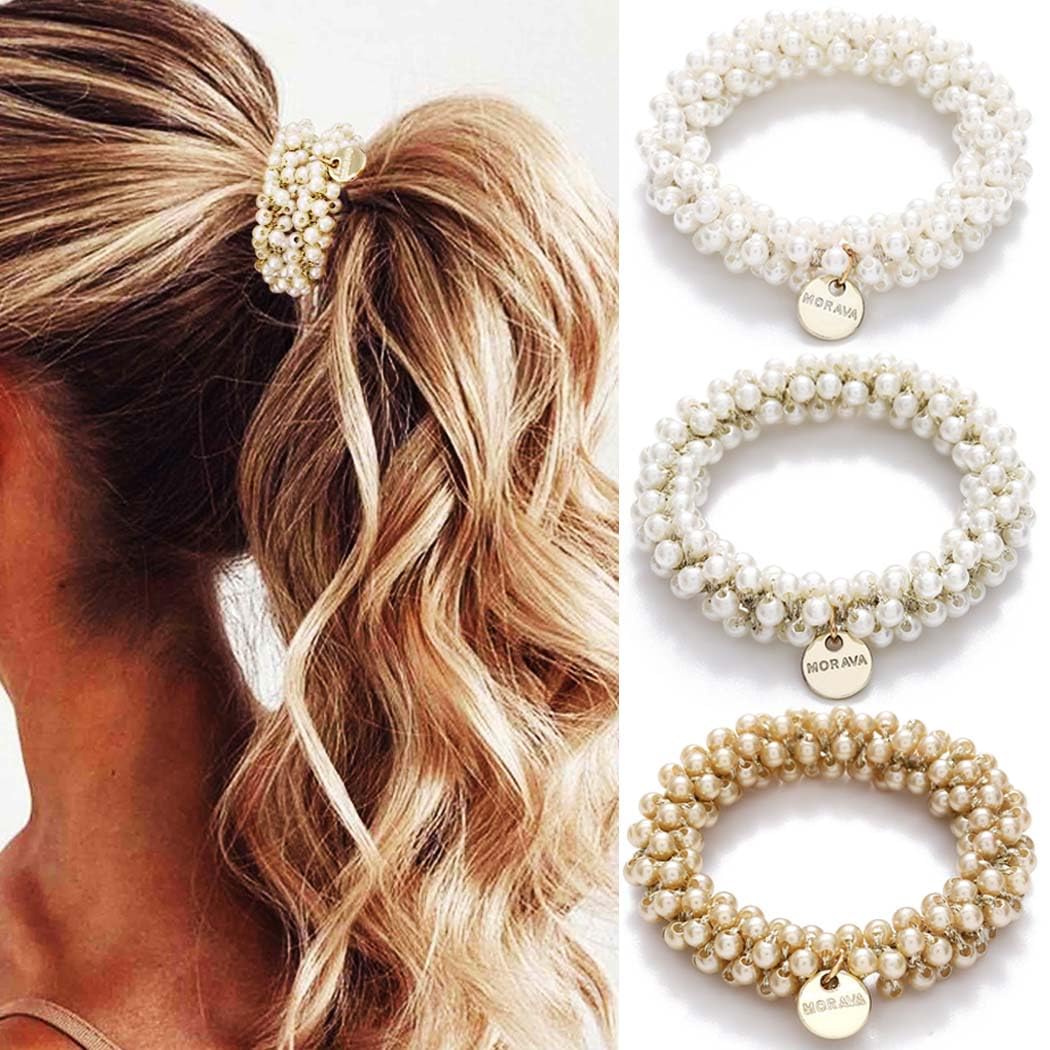Fashey pearl hair tie front view showing elegant beadwork and secure hold