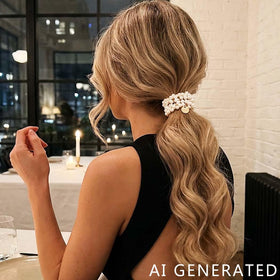 Fashey hair tie worn in a sleek ponytail demonstrating firm, gentle hold