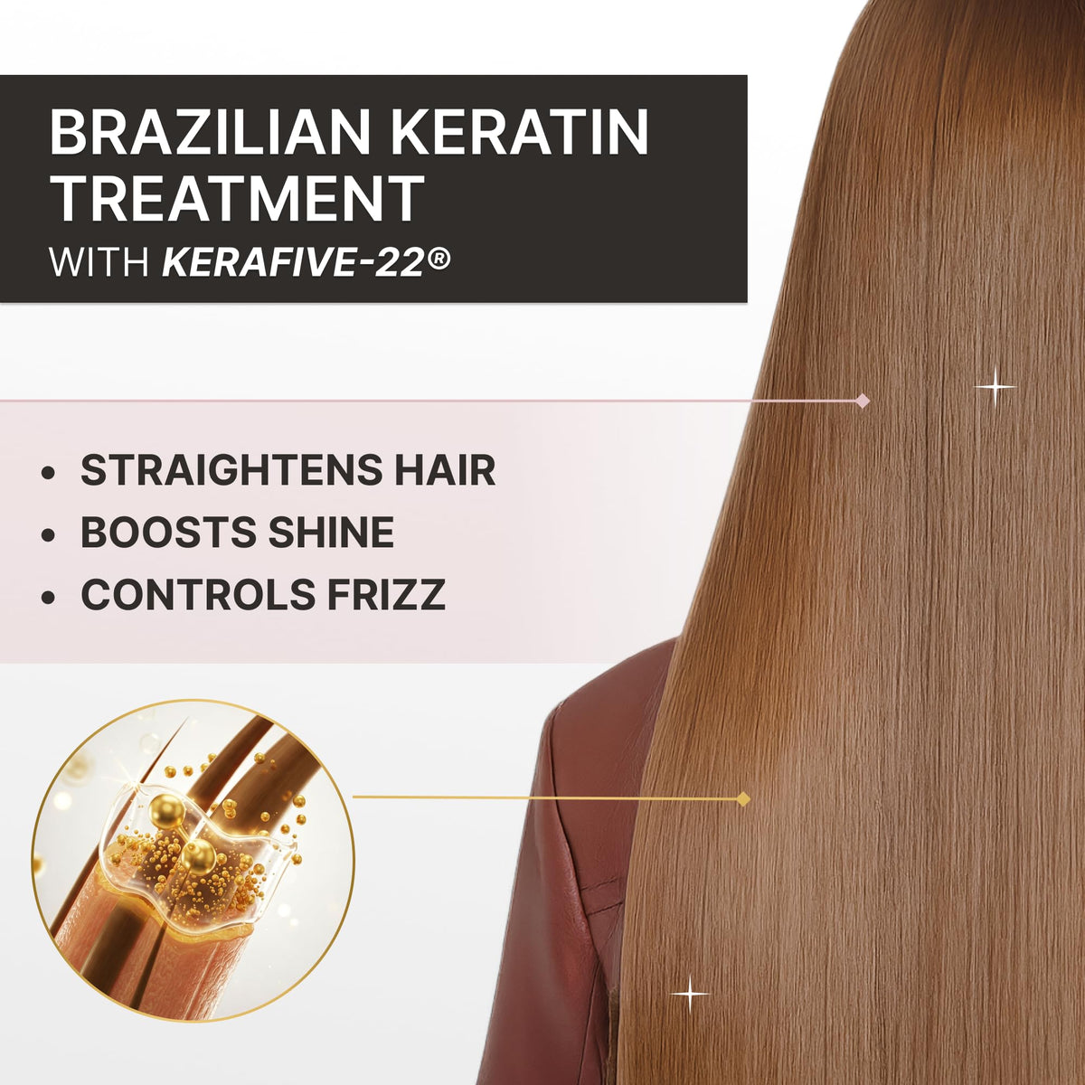 Fashion Gold close-up ingredient label showing keratin and natural oils benefit
