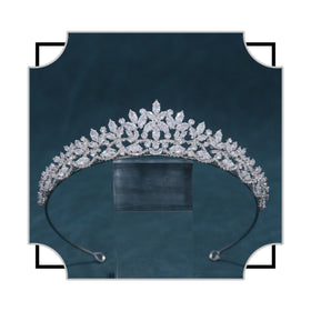 FASNAHOK front view of silver CZ tiara showing balanced floral silhouette and sparkle