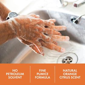 Fast Orange pumice lotion texture close-up revealing exfoliating granules and moisturizing base
