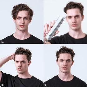 Fatboy Hair can held in hand to show size and travel-friendly benefit