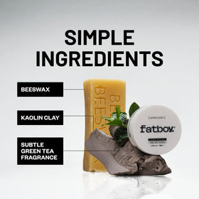 Fatboy Hair perfect putty being rubbed between hands to warm and smooth product
