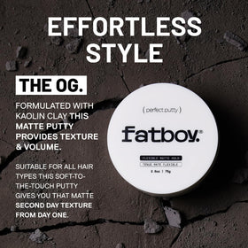 Fatboy Hair perfect putty open jar close-up of creamy clay texture for easy application