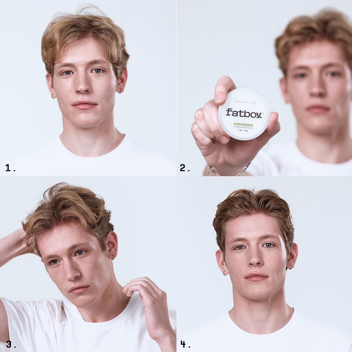 Fatboy Sea Salt Pomade applied on hands demonstrating easy pickup and spreadability