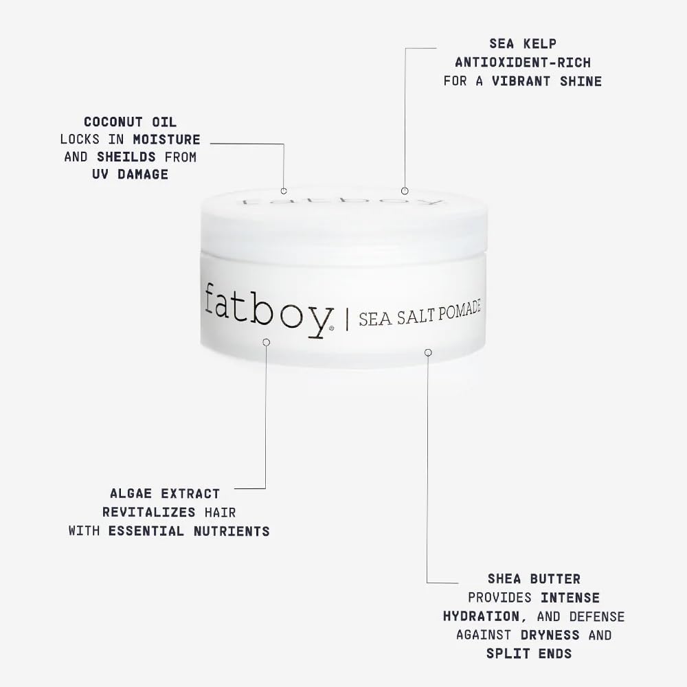 Fatboy Sea Salt Pomade finished hairstyle showing tousled beach waves and natural texture