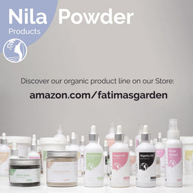 Fatima's Garden before and after skin texture swatch using Nila powder mask, shows smoother finish