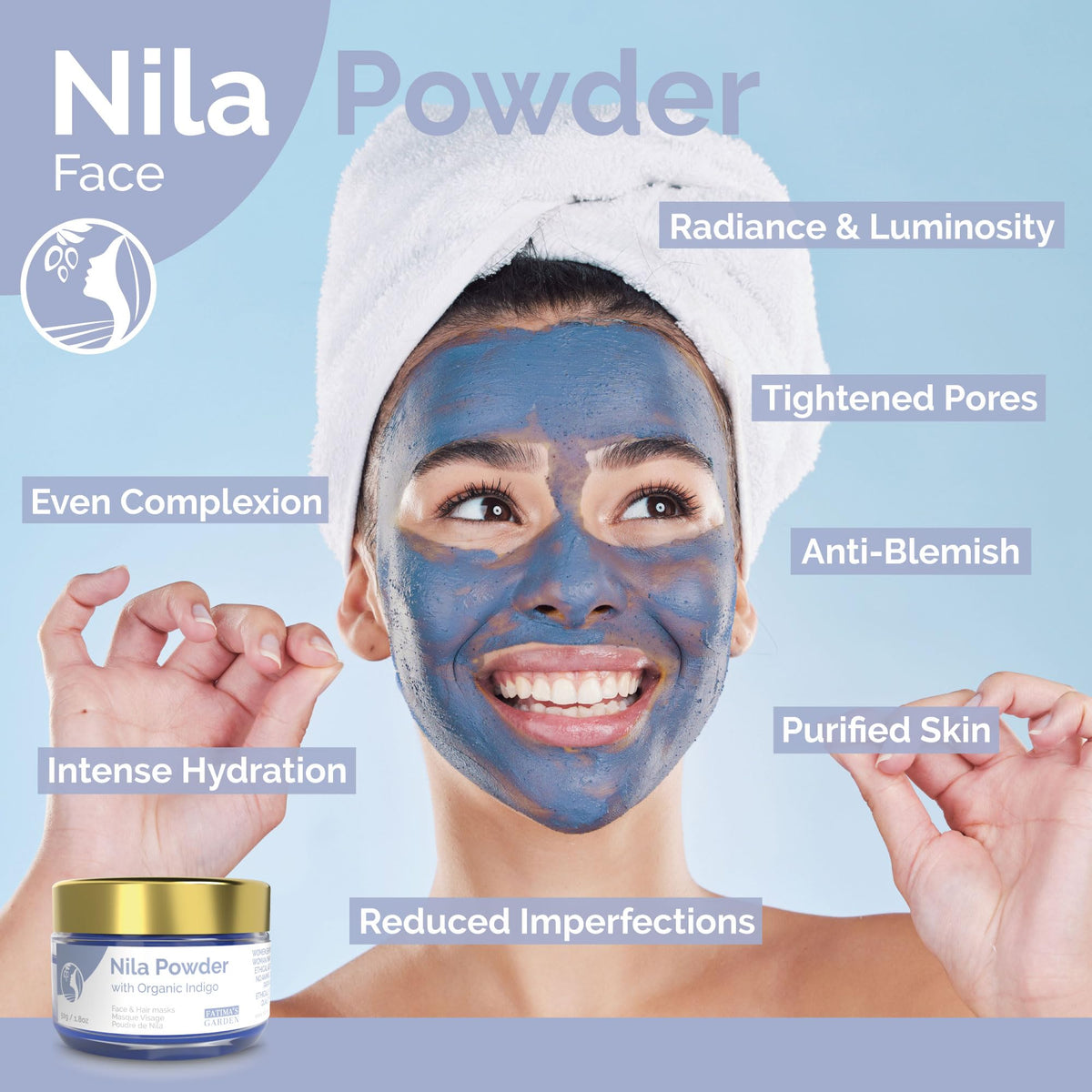 Fatima's Garden close-up of fine Nila powder texture, highlights smooth blendability benefit