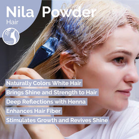 Fatima's Garden Nila applied as a hair mask on wet hair, enhances shine and conditioning