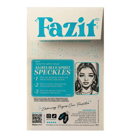 Fazit close-up on blue and gold speckle texture highlighting shimmer detail