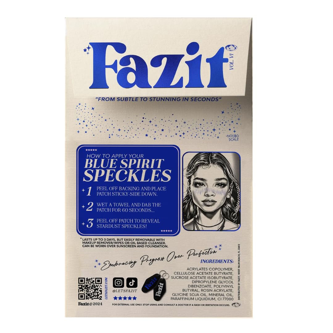 Fazit close-up of blue speckles texture highlighting sparkle finish