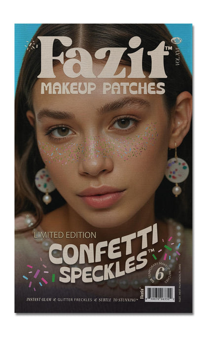 Fazit front packaging showing confetti speckles for instant glitter and easy application