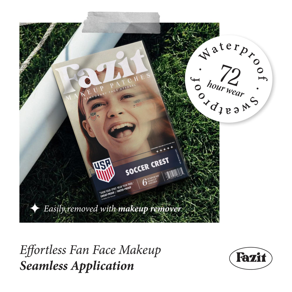 Fazit decal worn on cheek in stadium cheering for visible team spirit