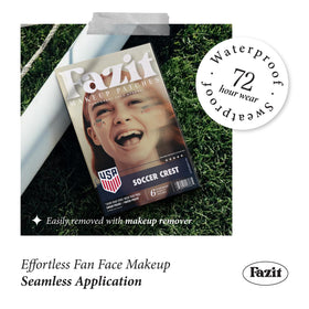 Fazit decal worn on cheek in stadium cheering for visible team spirit