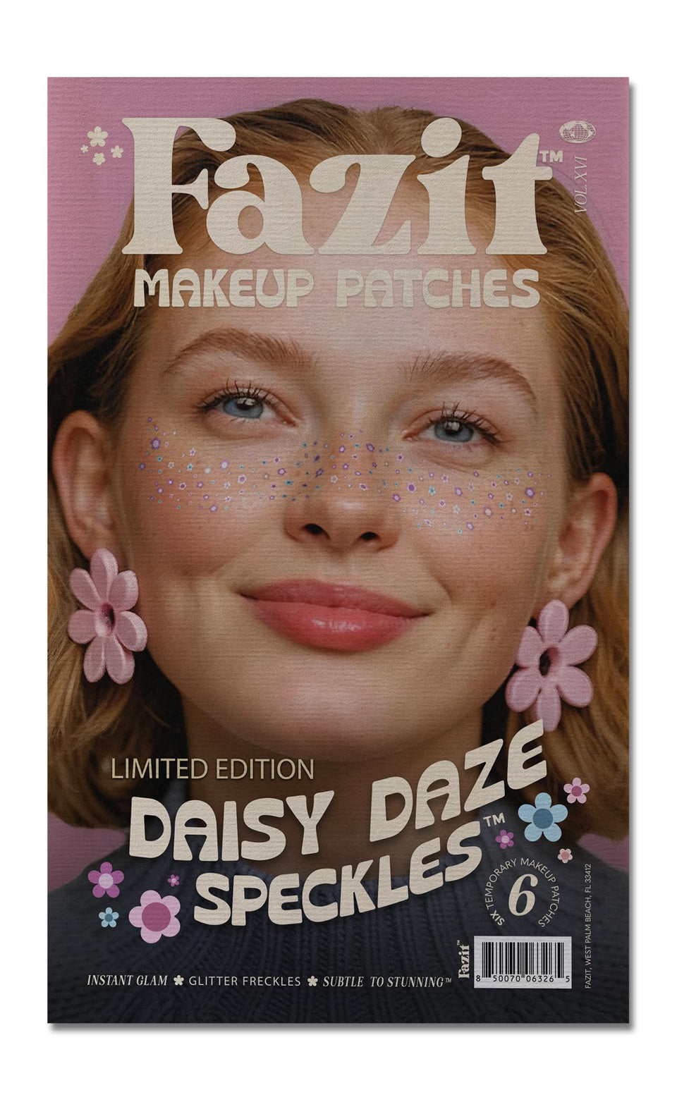 Fazit daisy speckles front packaging showing glitter pattern and easy application benefit