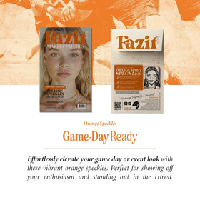 Fazit festival setting with model wearing orange speckles for bold party look