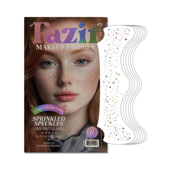 Fazit front packaging showing six glitter freckle patches and benefits