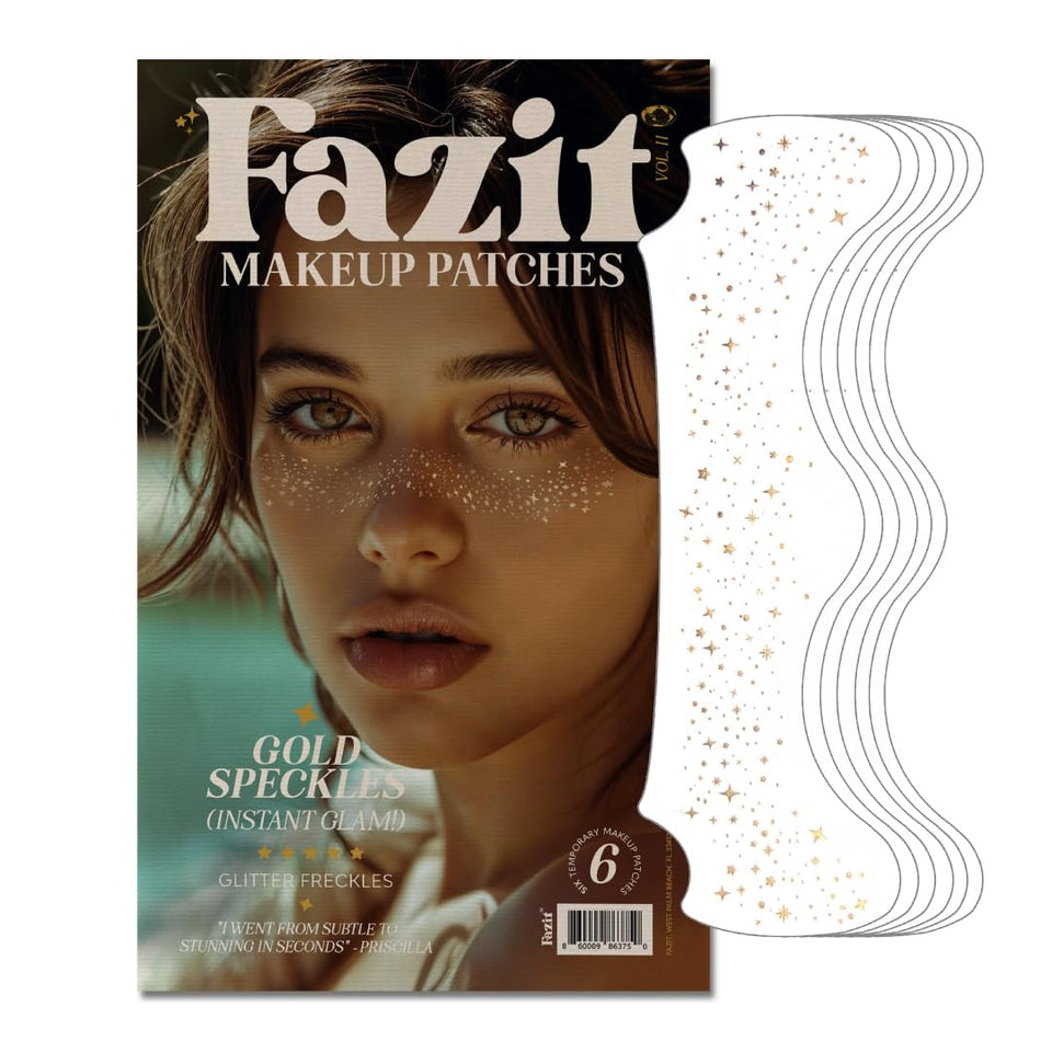 Fazit front packaging showing six glitter freckle patches and benefits