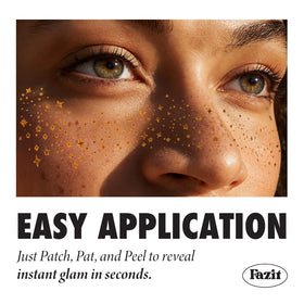Fazit patches applied on cheek demonstrating instant glam and natural blend