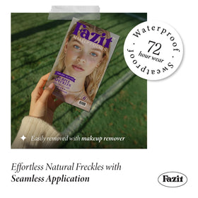 Fazit patches on collarbone in party setting demonstrating waterproof long-lasting shine