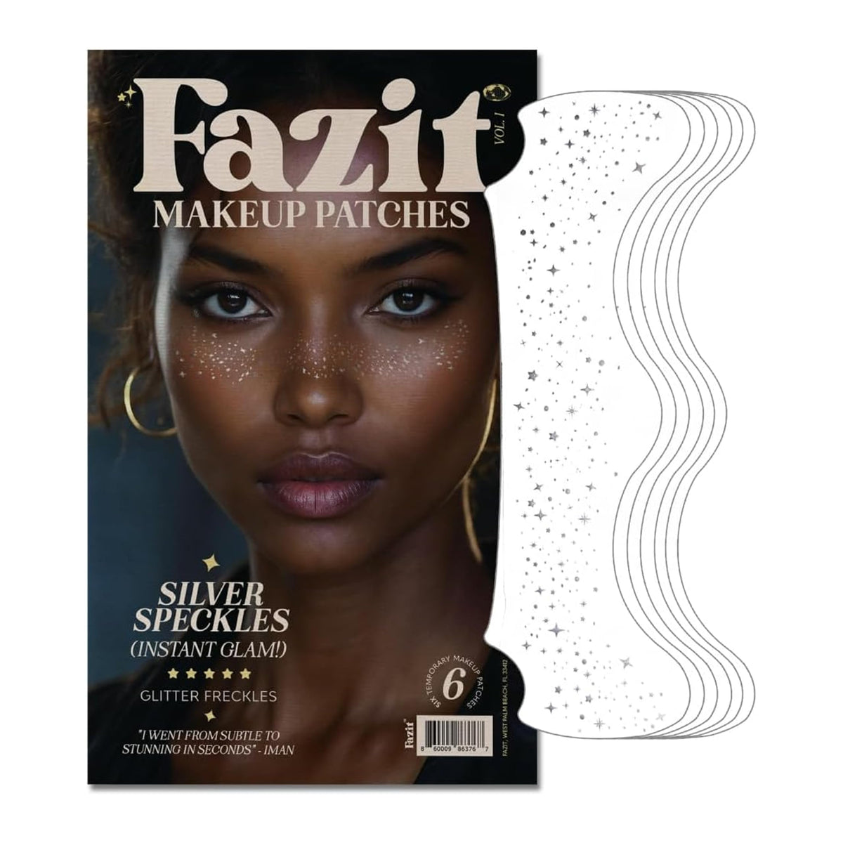Fazit front packaging showing 6 glitter freckle patches and product name for easy identification