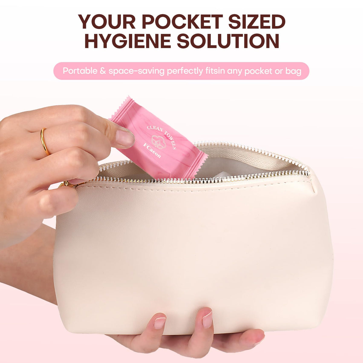 FCaeon tablets stored in travel pouch for on-the-go convenience and hygiene