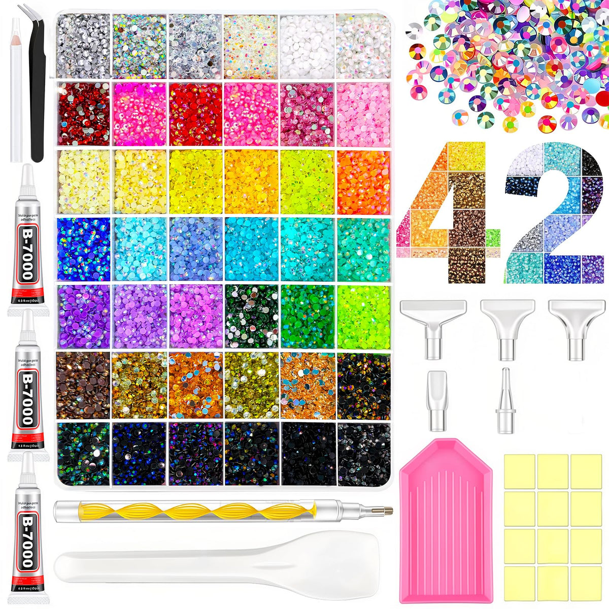 Fcoget front packaging showing complete rhinestone kit and tools for easy crafting