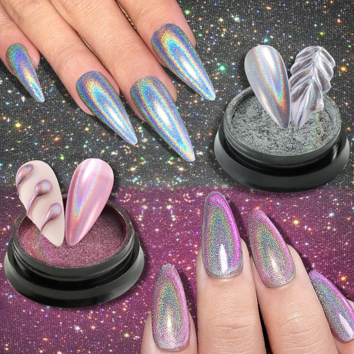 Fcozpjk applicator brush rubbing powder on nail to create smooth chrome finish
