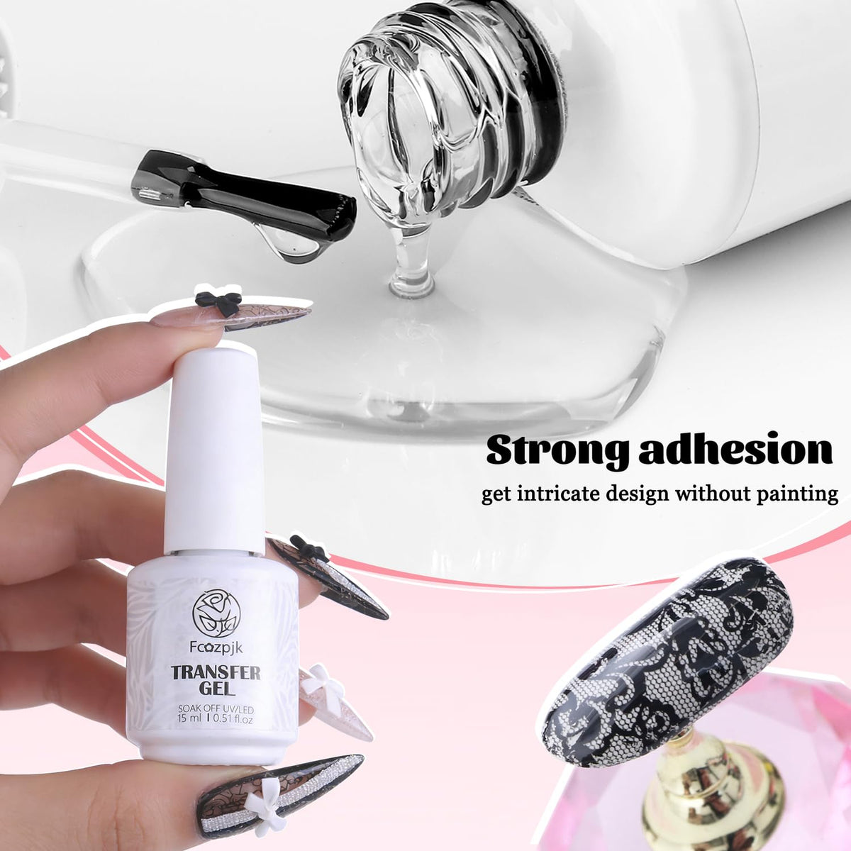 Fcozpjk finished manicure with black and white lace, professional-looking durable finish