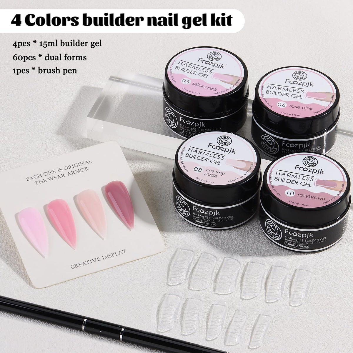 Fcozpjk four 15ml gel bottles in nude pink beige purple for versatile looks