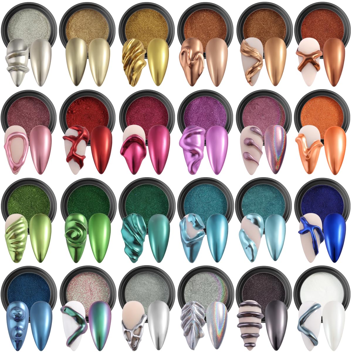 Fcozpjk front packaging showing 24 chrome powders and applicators for versatile nails