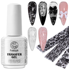 Fcozpjk front packaging showing glue bottle and lace foils, clear starter kit benefit