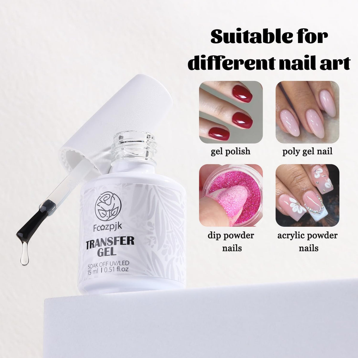Fcozpjk gel bottle label and cap detail, convenient 15ml size for repeated use