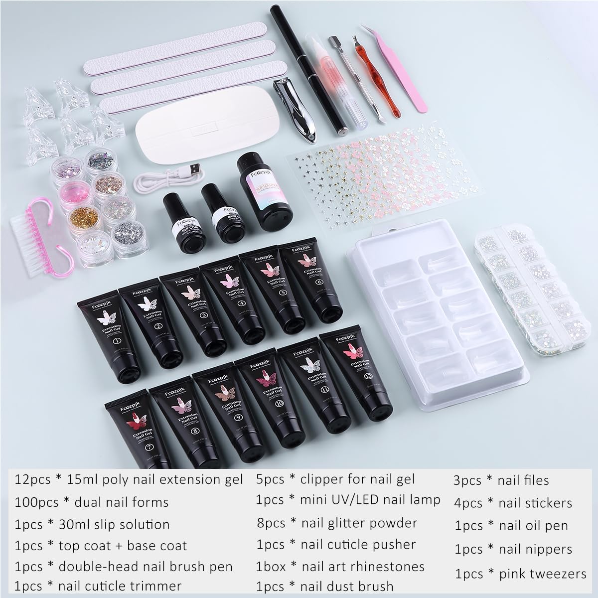 Fcozpjk color swatches of 12 poly gels illustrating shade variety for creative looks