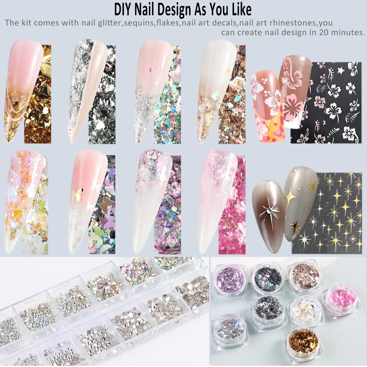 Fcozpjk close-up glitter and rhinestones for adding sparkle and textured designs
